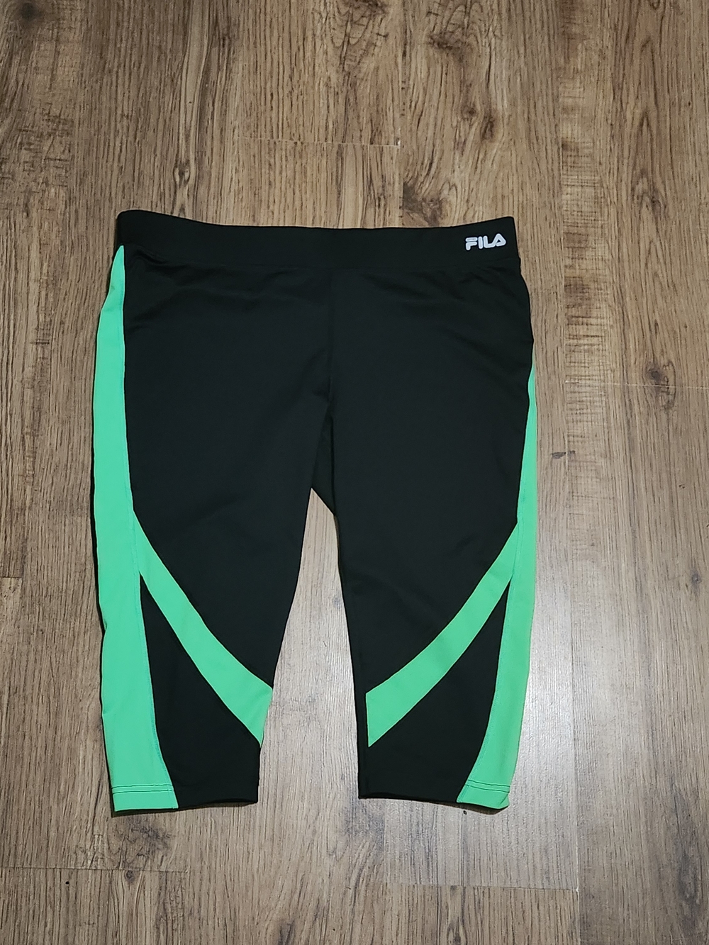 FILA Black Capri Leggings with Green Accent